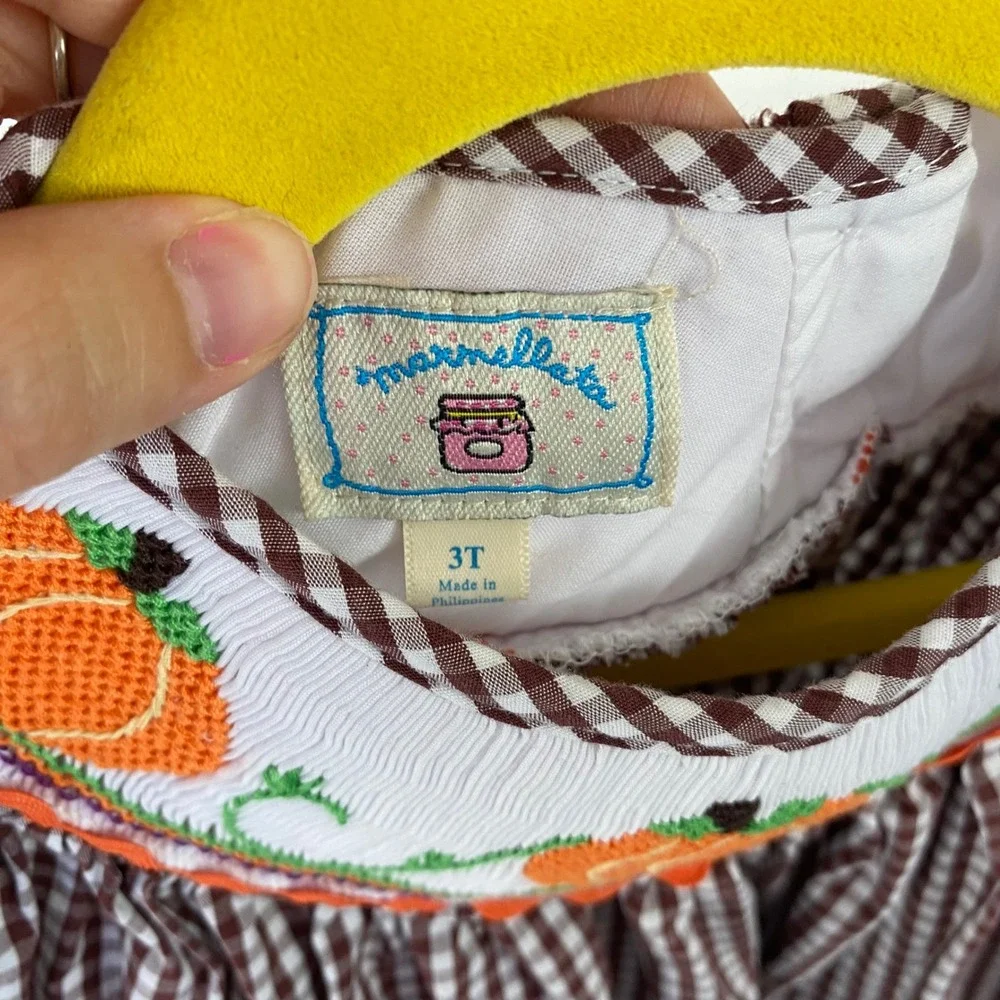 Marmellata Girls sz 3T Brown Gingham Smocked Pumpkin Thanksgiving Dress